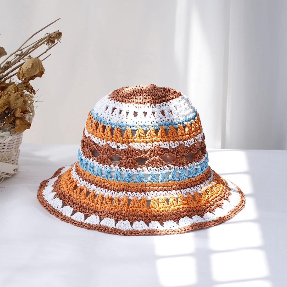 Bucket Hat Straw - Sombrero de paja plegable Multicolor para